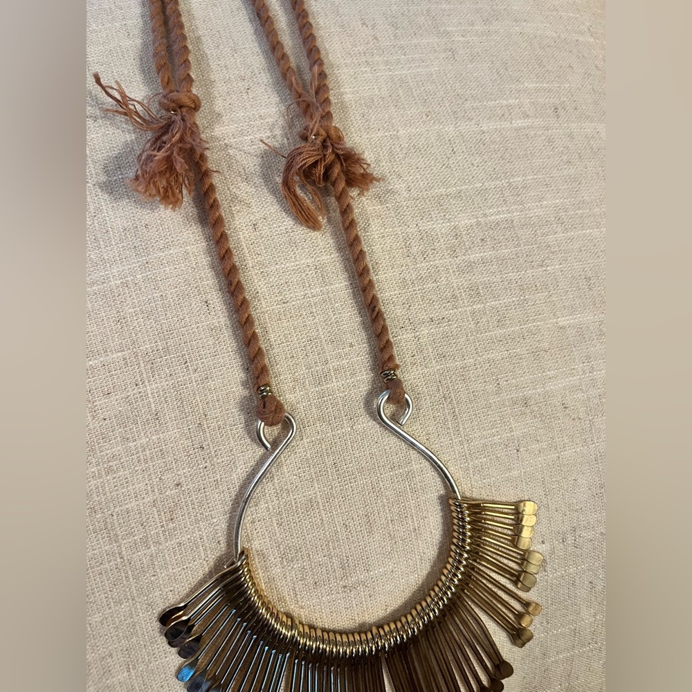 Artisan Boho Collar Necklace Brass Fringe Crescent Anthropologie Style - Picture 5 of 7